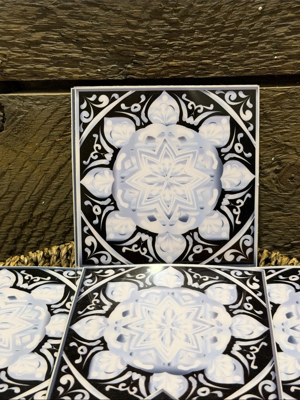 Set of 15 Black & White Mandala Decorative Tiles Peel & Stick Art Decals 4